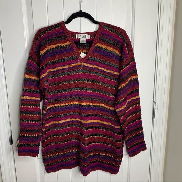 Vintage striped 3d knit V neck sweater size large women's‎ deadstock - Picture 1 of 4